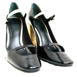 TORY BURCH 6" Heels: Ankle Strap Blk Nude Leather